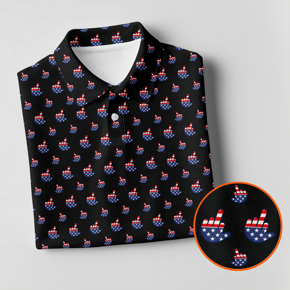 Funny Middle finger US Flag Pattern 250th Anniversary Black Golf Shirt, 4th Of July Golf Shirts For Men