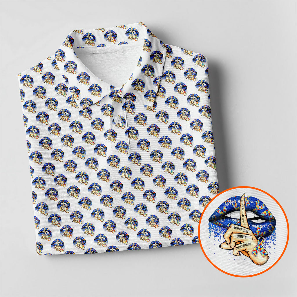 Don't Judge What You Don't Understand Autism Puzzle Polo ShirtFor Men, Autism Awareness Color Golf Shirts For Men