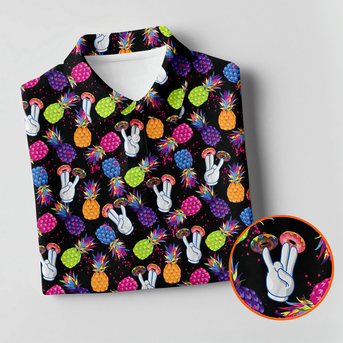 Hawaiian Pineapples Donut Finger Fun Golf Shirts For Men, Adult Humor Golf Polo, Funny Golf Shirts