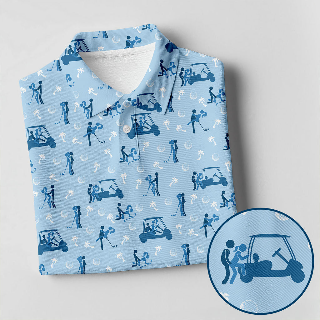Naughty Couple Stick Figure Blue Funny Golf Shirt, Adult Humor Polo ShirtFor Men, Golf Shirts For Men