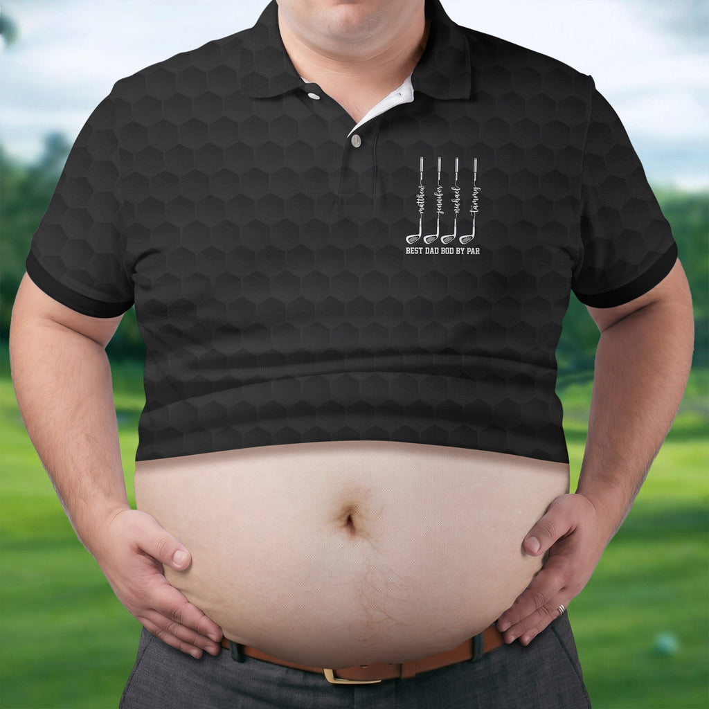 Best Dad Bod By Par Black Men's Funny Golf Polo Shirts, Father's Day Golf Shirt, Golf Gift For Dad
