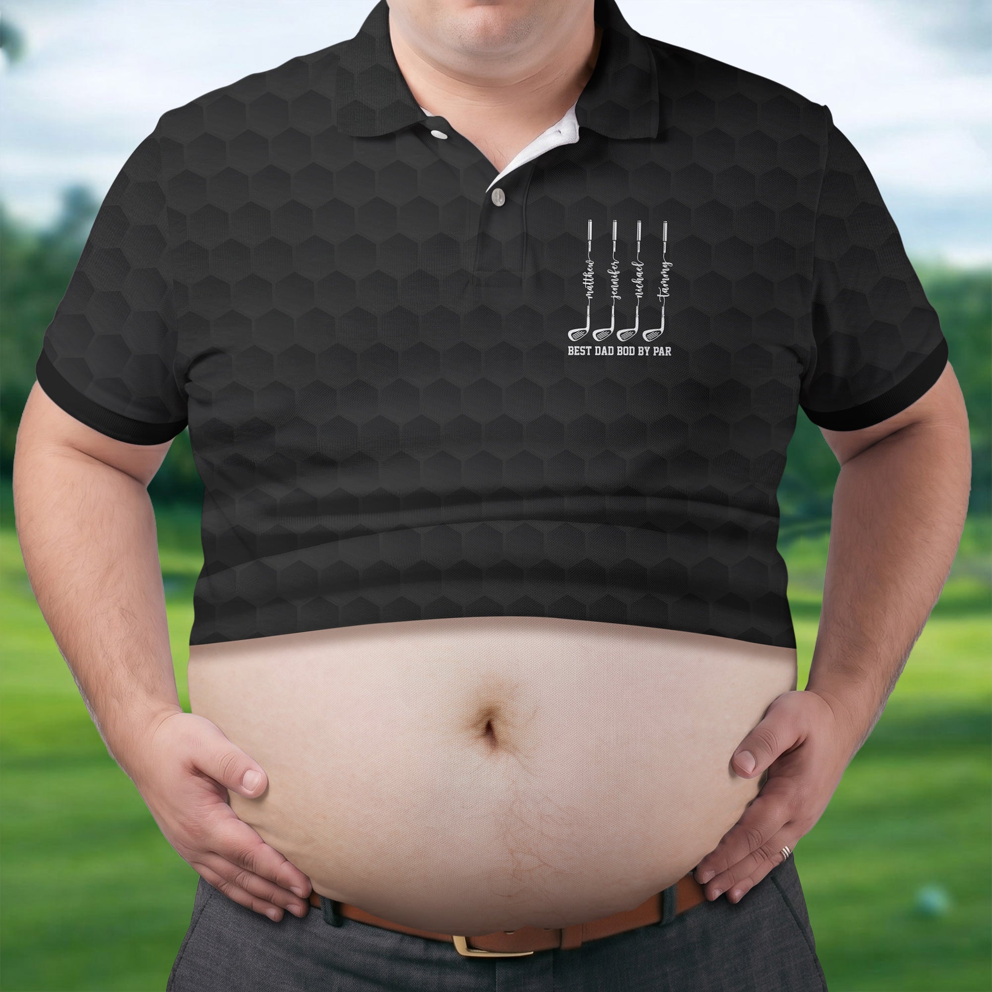 Best Dad Bod By Par Black Men's Funny Golf Polo Shirts, Father's Day Golf Shirt, Golf Gift For Dad