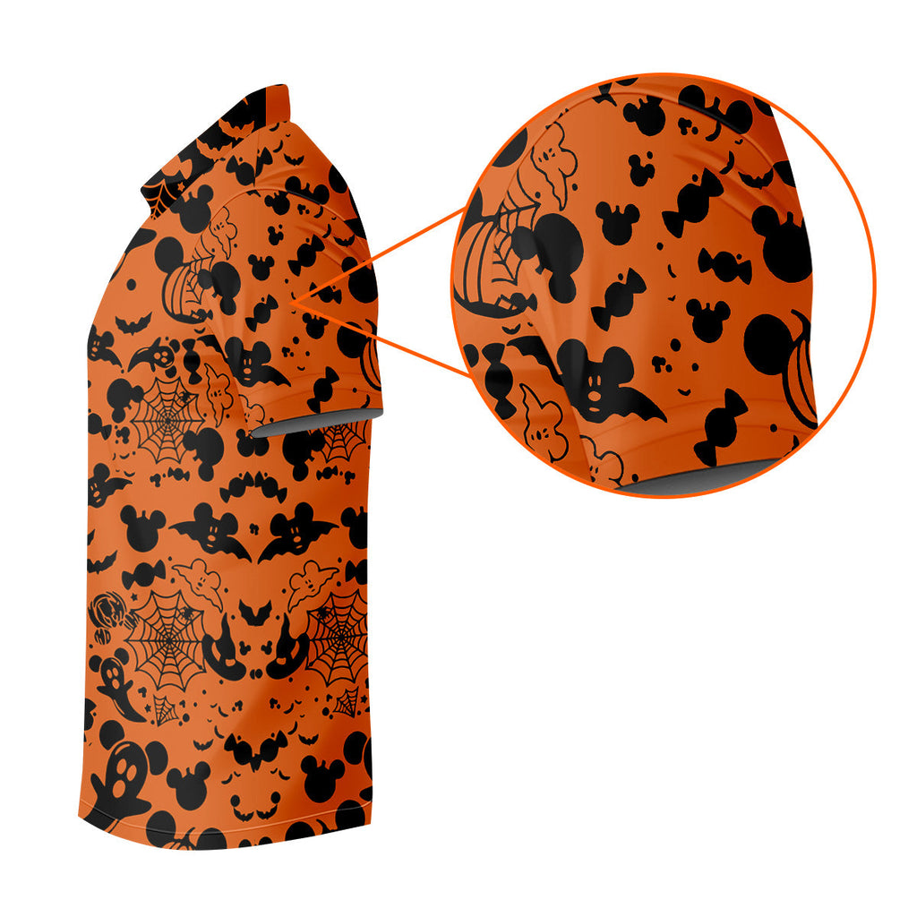 Cute Animated Ghost Black And Orange Halloween Golf Shirt, Fun Golf Shirts For Men, Polo Shirts For Men