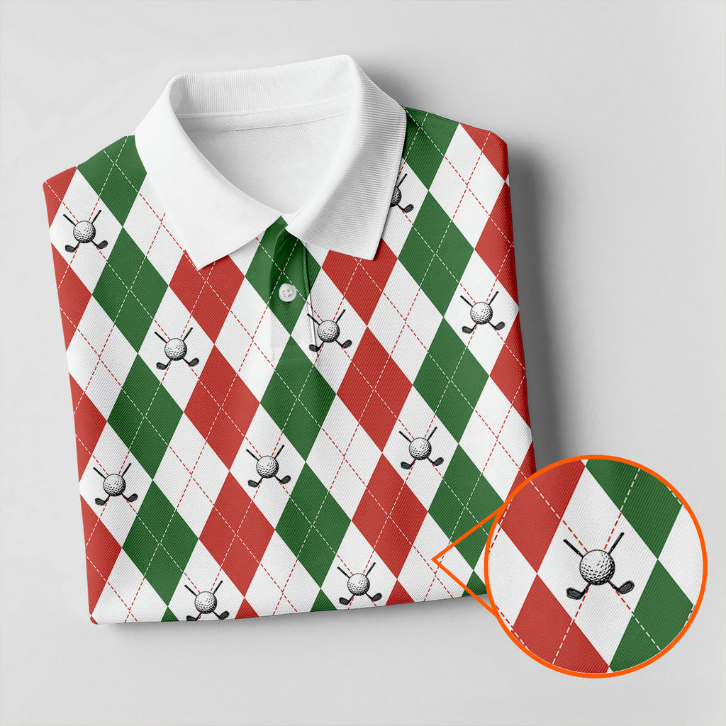 Christmas Plaid Argyle Pattern Golf Polo Shirt, Christmas Golf Gift, Polo Shirts For Men, Golfing Apparel