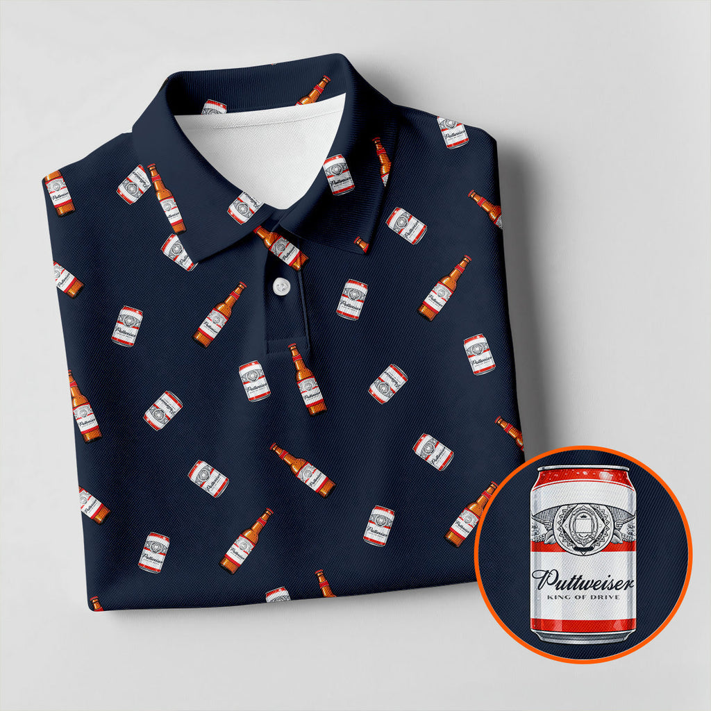 Puttweiser King Of Drive Golf And Beer Men's Funny Golf Shirts, Golf Tops For Men, Golf Shirts For Men