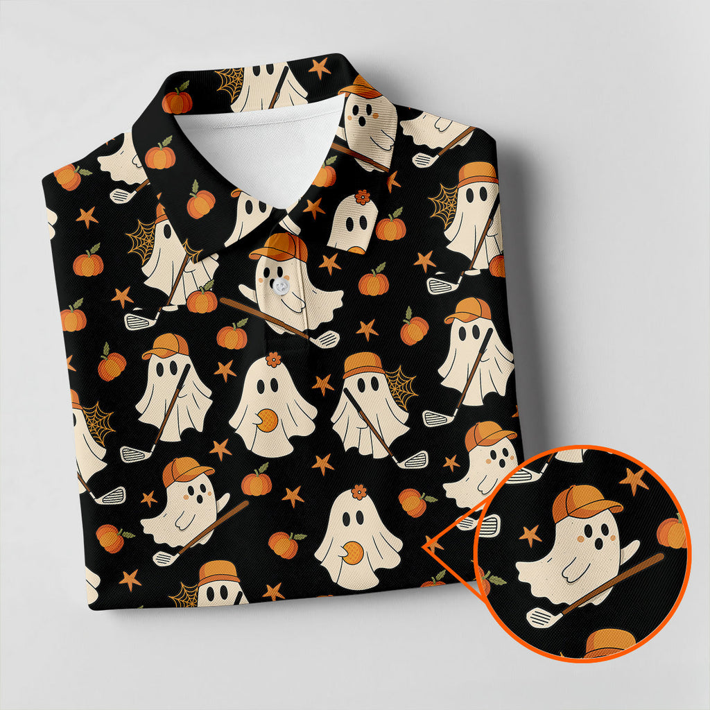Boo Ghost Cute Pumpkin Halloween Black Golf Shirt, Halloween Gift Idea, Ladies Golf Shirts
