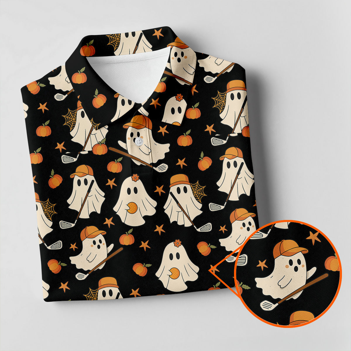 Boo Ghost Cute Pumpkin Halloween Black Golf Shirt, Halloween Gift Idea, Ladies Golf Shirts