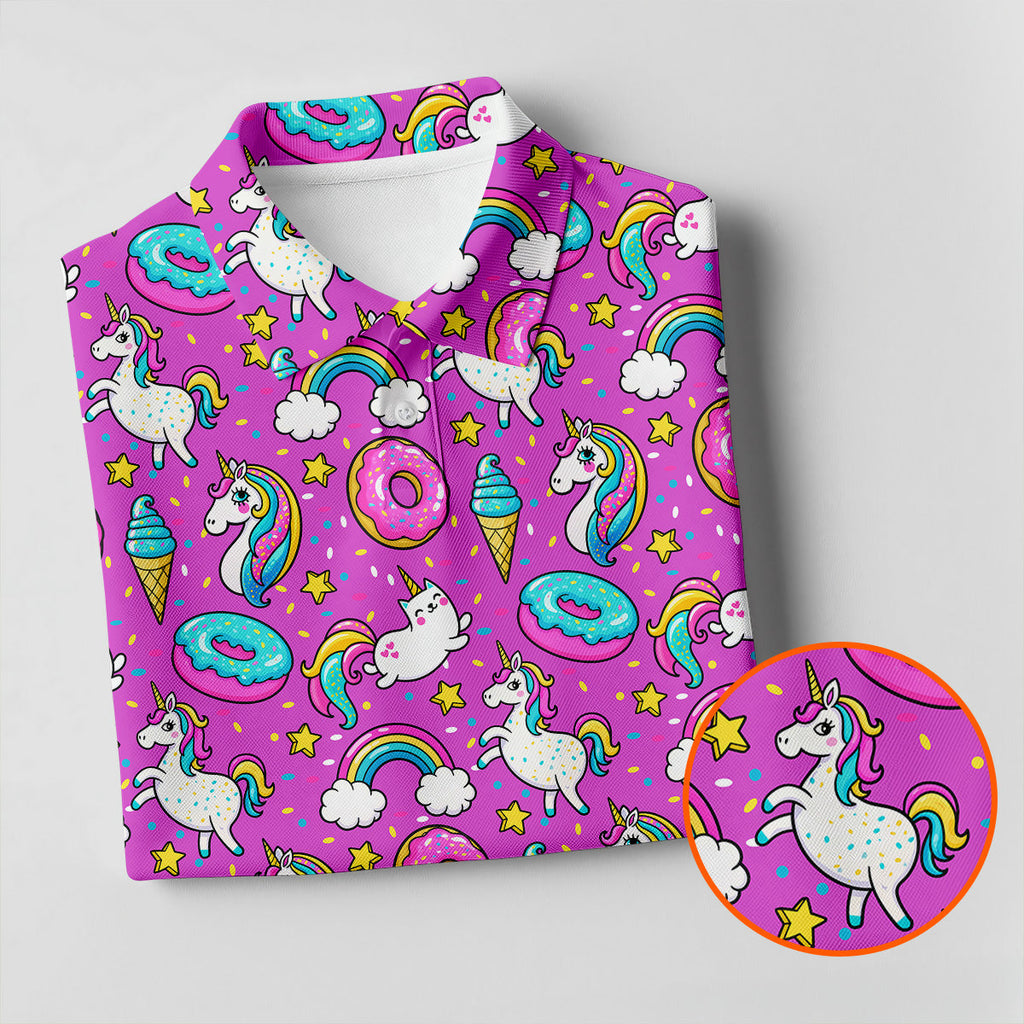 Funny Pink Donut Unicorn Mens Golf Shirts, Polo Shirts For Men, Cute Golf Outfit, Golfing Apparel