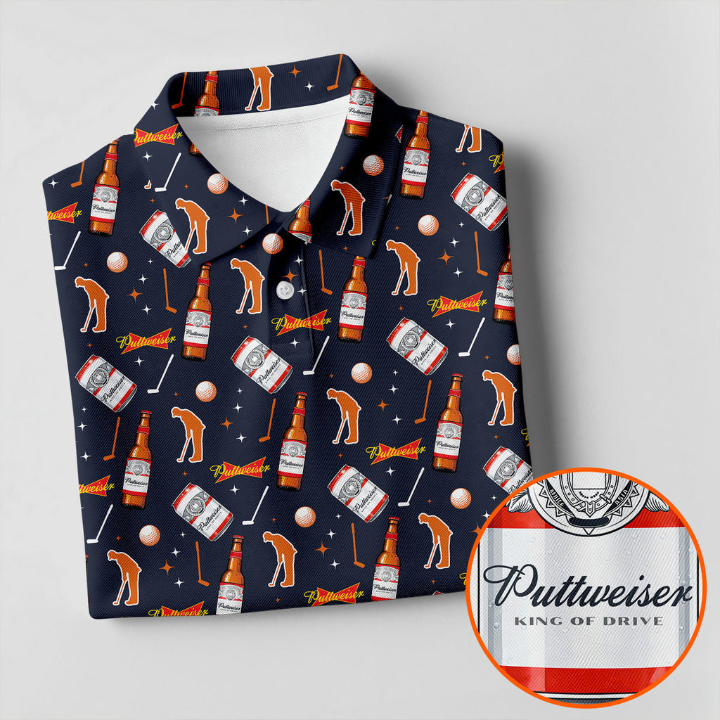 Puttweiser King Of Drive Golf And Beer Funny Golf Shirt, Retro Golf Shirt, Golf Shirts For Men
