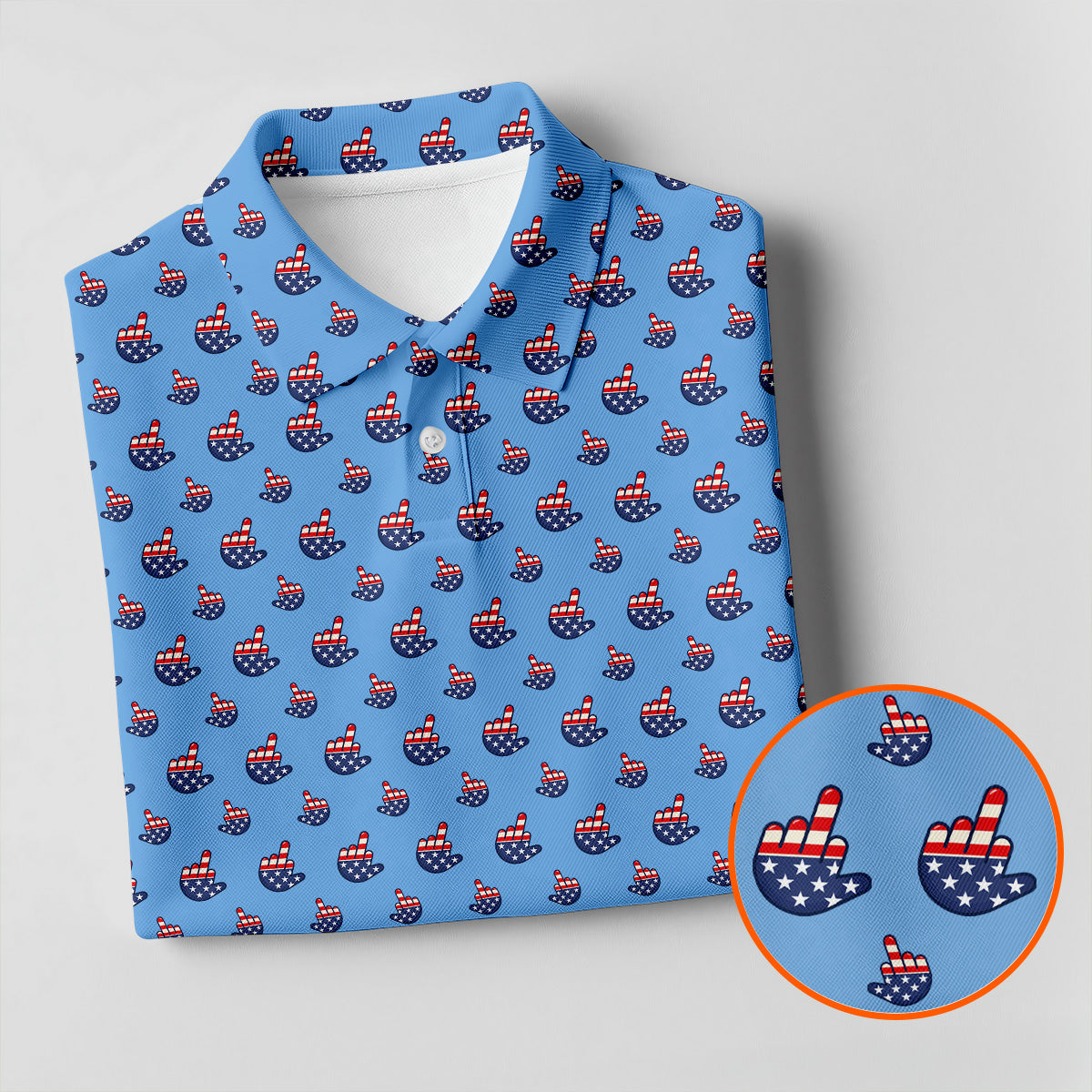 Funny Middle finger US Flag Pattern 250th Anniversary Blue Golf Shirt, 4th Of July Golf Shirts For Men