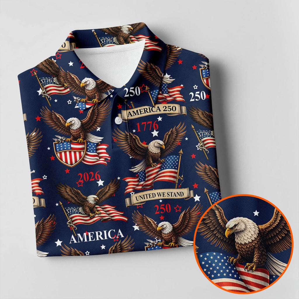 America 250 American Flag Badge 4th Of July Navy Golf Shirt, Patriotic Golf Shirt, Golf Shirts For Men
