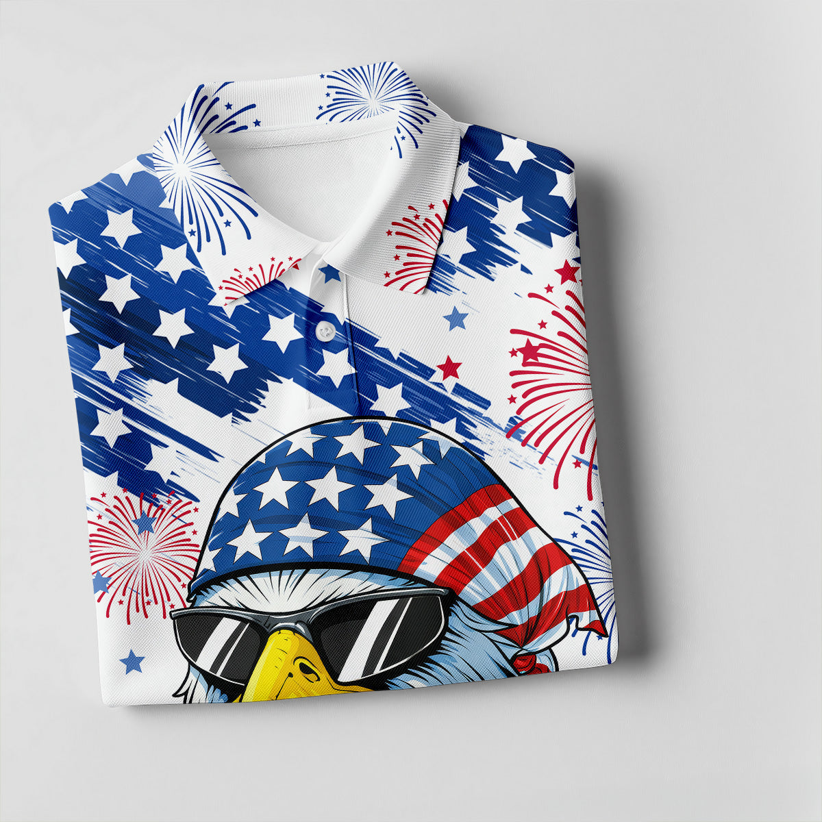 Cool Bald Eagle 4th Of July American Flag Pattern Golf Shirts For Men, 250th Anniversary Patriotic Golf Shirt