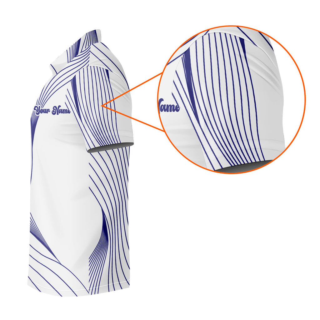 Geometric Line Wavy Line Purple And White Custom Name Golf Shirts For Men, Men's Golf Shirt, Polo Shirts For Men