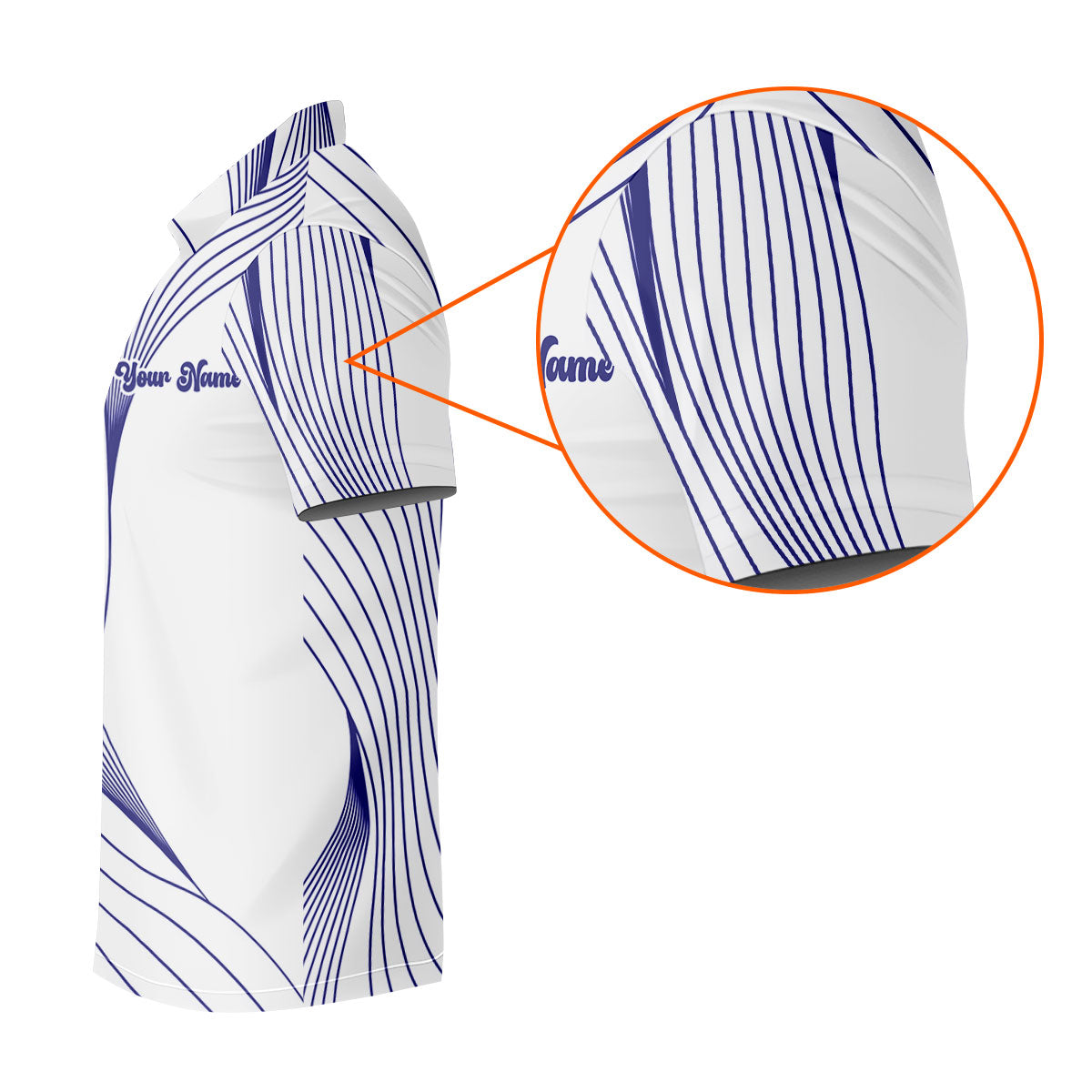 Geometric Line Wavy Line Purple And White Custom Name Golf Shirts For Men, Men's Golf Shirt, Polo Shirts For Men