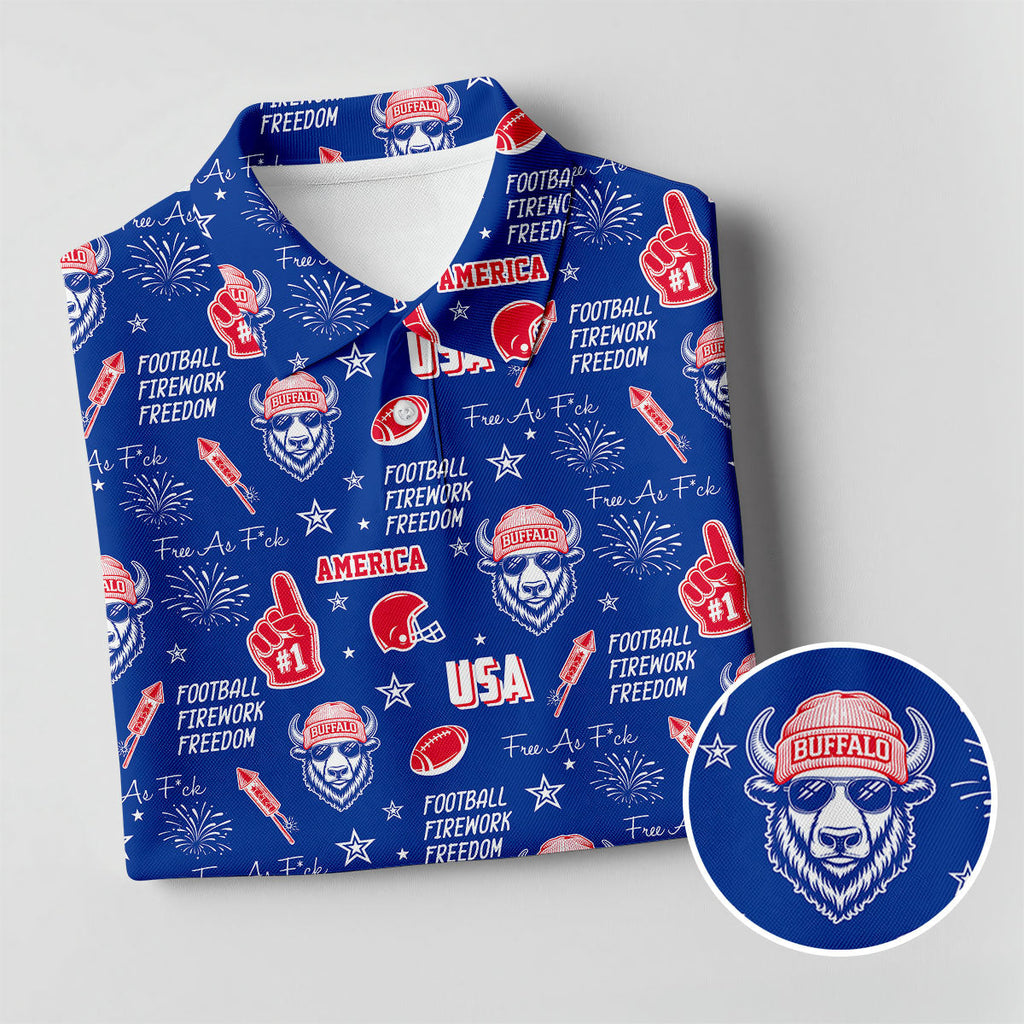 The Bisons Cool Buffalo Blue And Red Sport Polo, American Football League Gift Ideas For Football Fans
