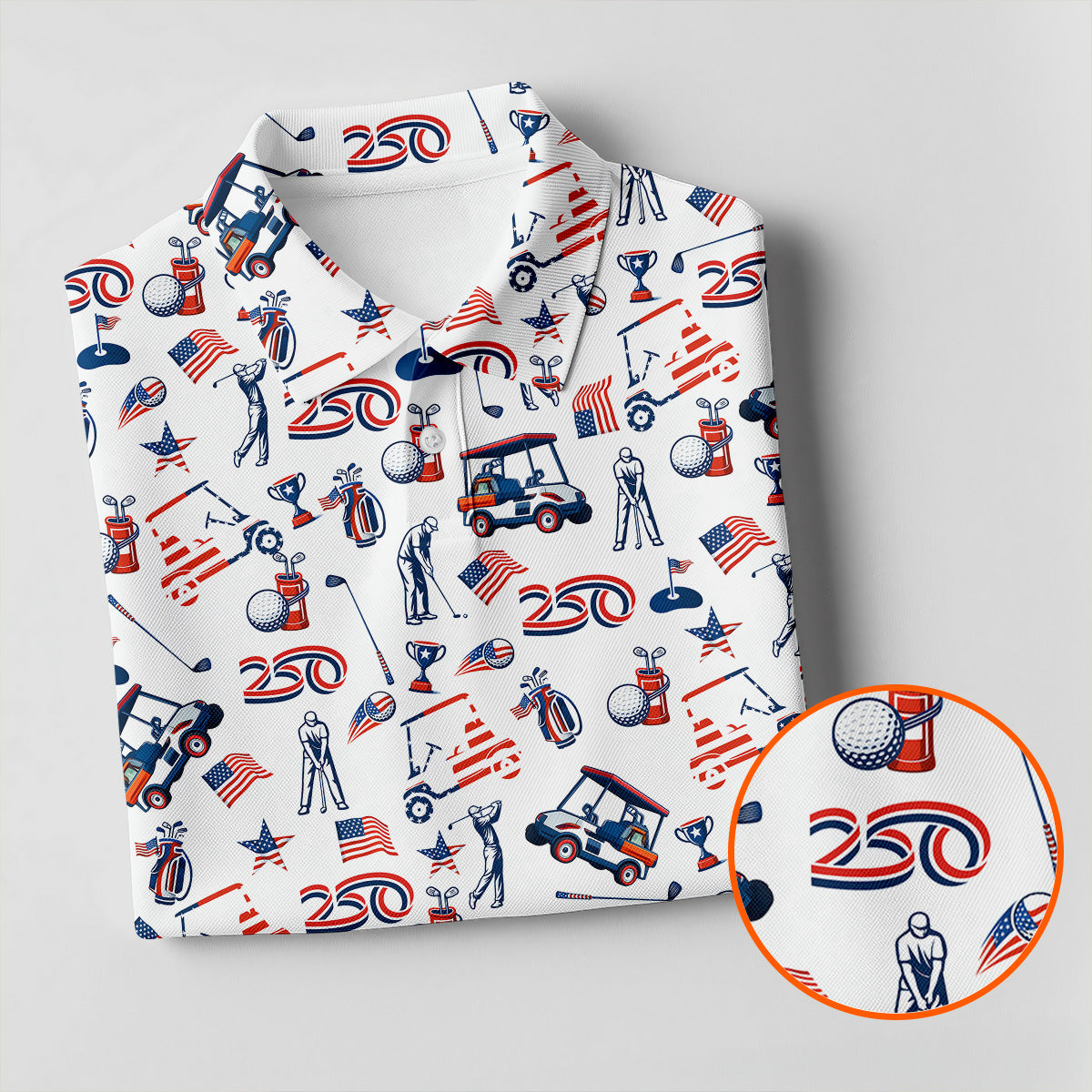 250th Anniversary US Flag Pattern Patriotic Golf Shirt, 4th Of July Golf Shirt Golf Tops For Men, Golf Shirts For Men