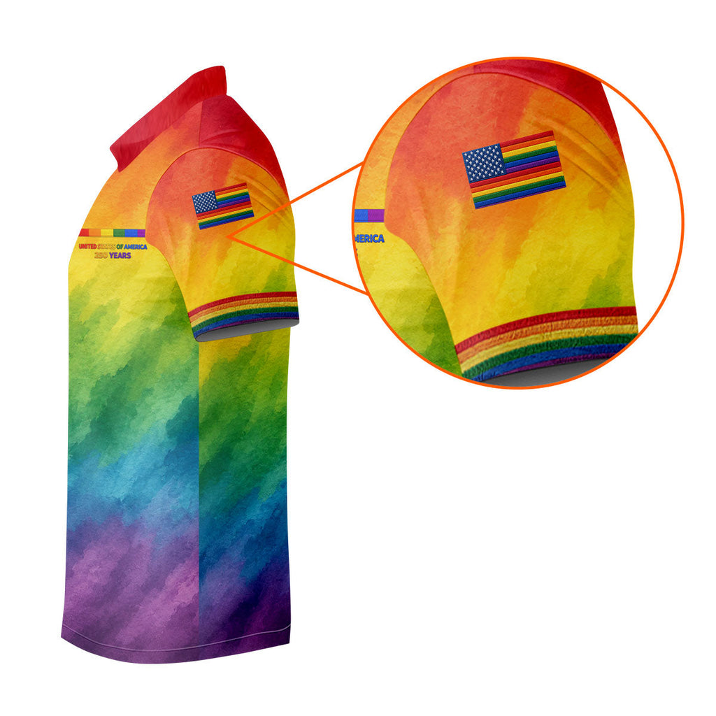 USA 250 Years LGBT Rainbow Golf Tops For Men, LGBT Pride Month Patriotic Golf Shirt