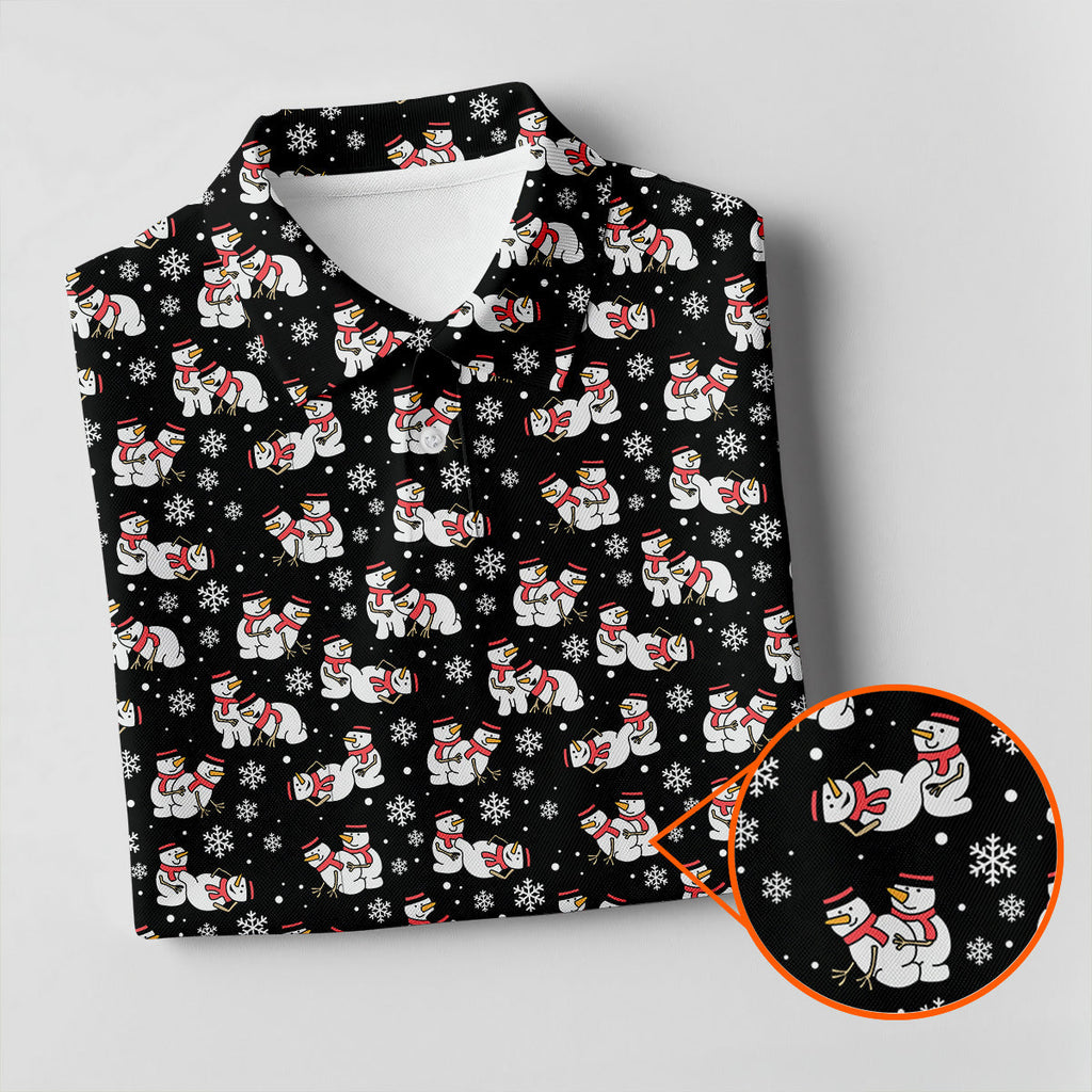 Naughty Snowman Black Golf Shirt, Christmas Golf Shirt, Fun Golf Shirts For Men, Polo Shirts For Men