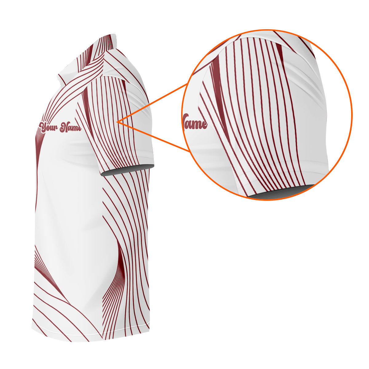 Geometric Line Wavy Line Red And White Custom Name Golf Shirts For Men, Men's Golf Shirt, Polo Shirts For Men