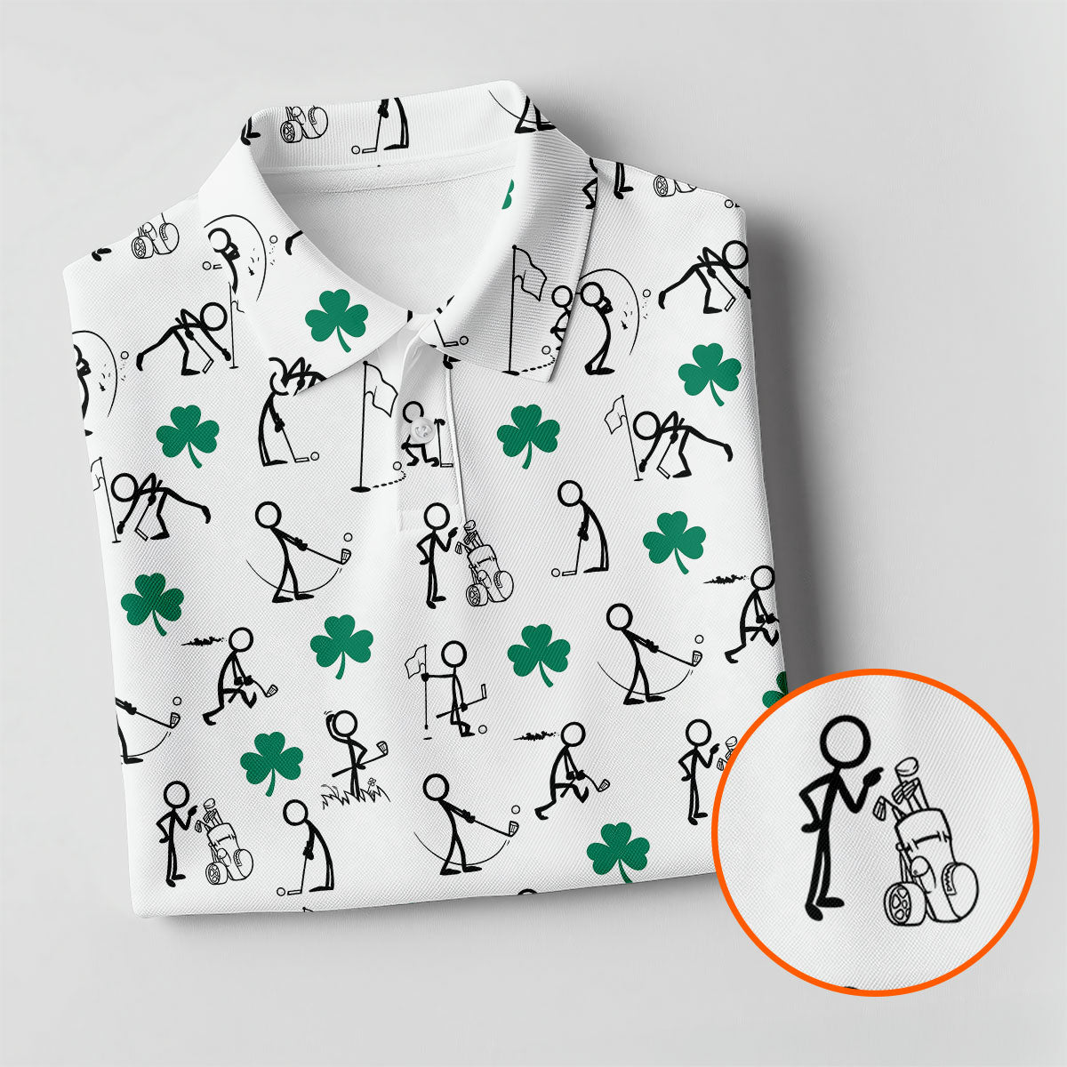 Stick Figure Golf Pose St Patrick's Day Shamrock White Golf Shirt, Polo Shirts For Men, Golf Shirts For Men