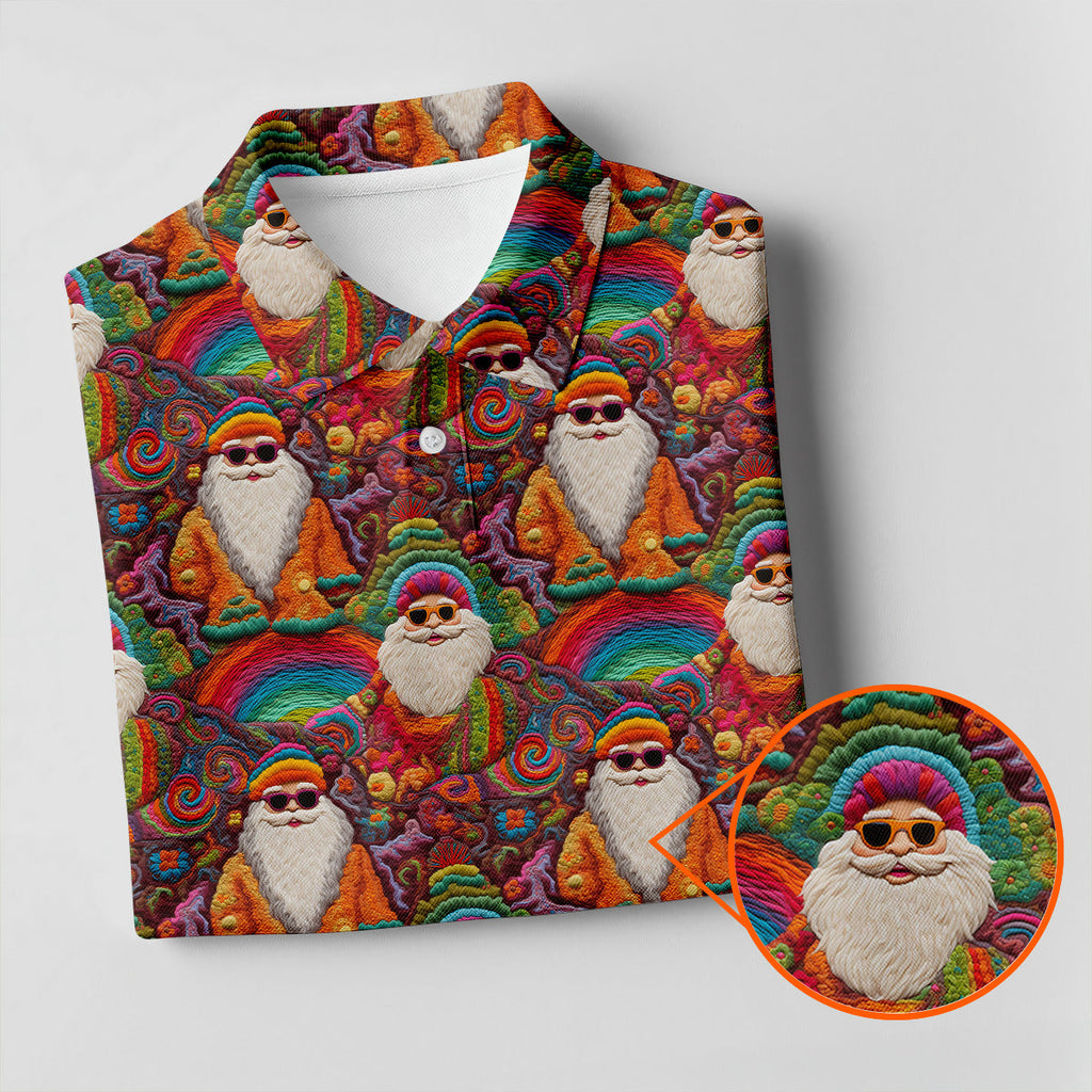 Groovy Hippie Santa Seamless Pattern Golf Shirts, Gifts For Golf Lovers, Christmas Golf Shirt, Golfing Apparel