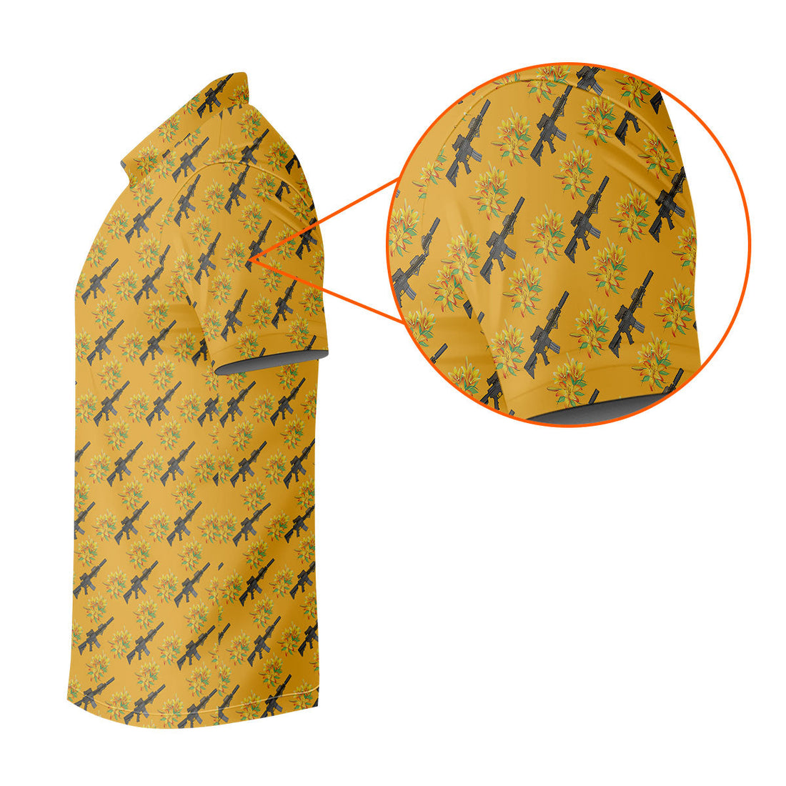 Gun And Flower Yellow Lily Flower Seamless Pattern Yellow Golf Shirt, Golf Tops For Men, Golf Shirts For Men