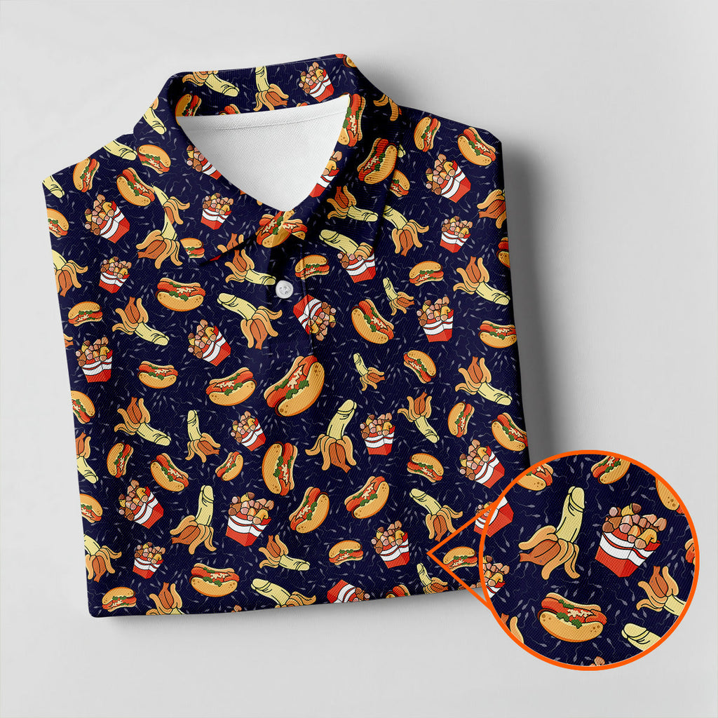 Funny Hot Dog Dirty Humor Polo Shirts For Men, Fun Golf Shirts For Men, Golf Gift For Men, Golf Shirts For Men
