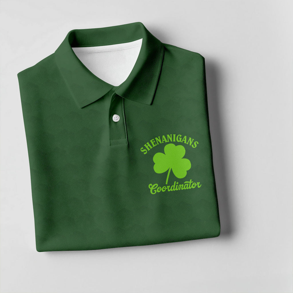 Shenanigans Coordinator Golf Ball Pattern St Patrick Day Green Golf Shirt, Golf Tops For Men, Golf Shirts For Men