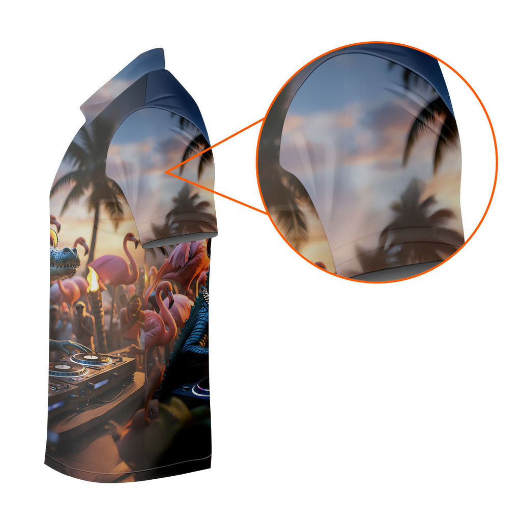 Funny Crocodile DJ Mardi Gras Festival Flamingo Golf Shirt, Polo Shirts For Men, Golf Shirts For Men