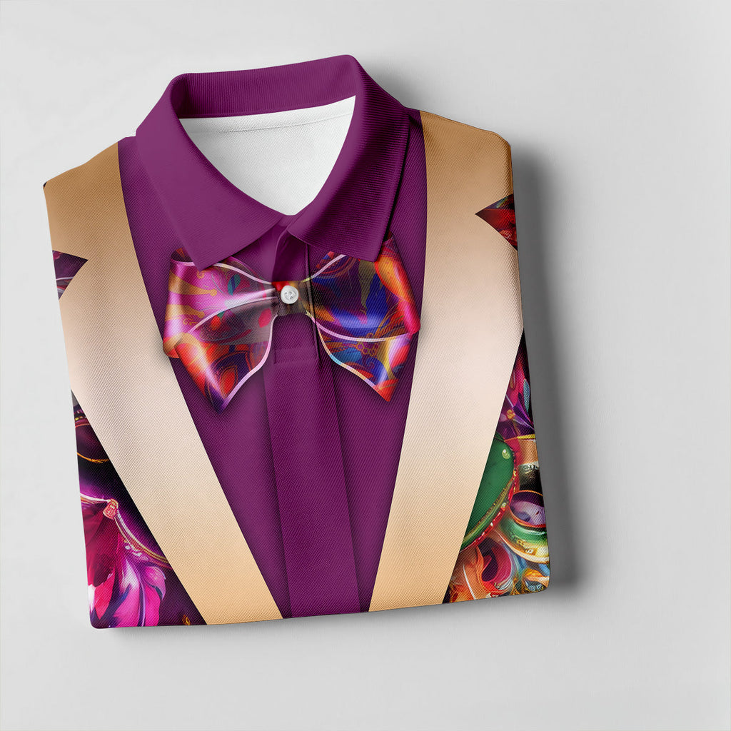 Colorful Mardi Gras Suit Print Men's Funny Golf Shirts, Polo Shirts For Men, Golf Shirts For Men