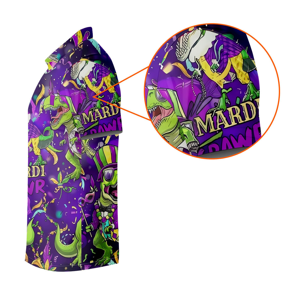 Mardi Grawr Purple Green Gold Funny Dinosaur Mardi Gras Golf Shirt, Golf Shirts For Men, Polo Shirts For Men