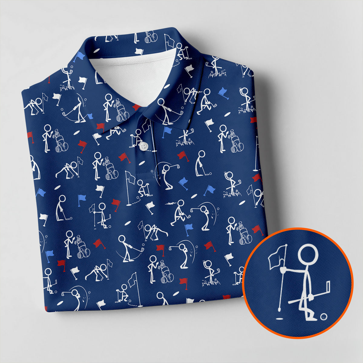 Funny Stick Figure Golf Pose Red White Blue Patriotic Golf Shirt, 250th Anniversary Golf Shirts For Men