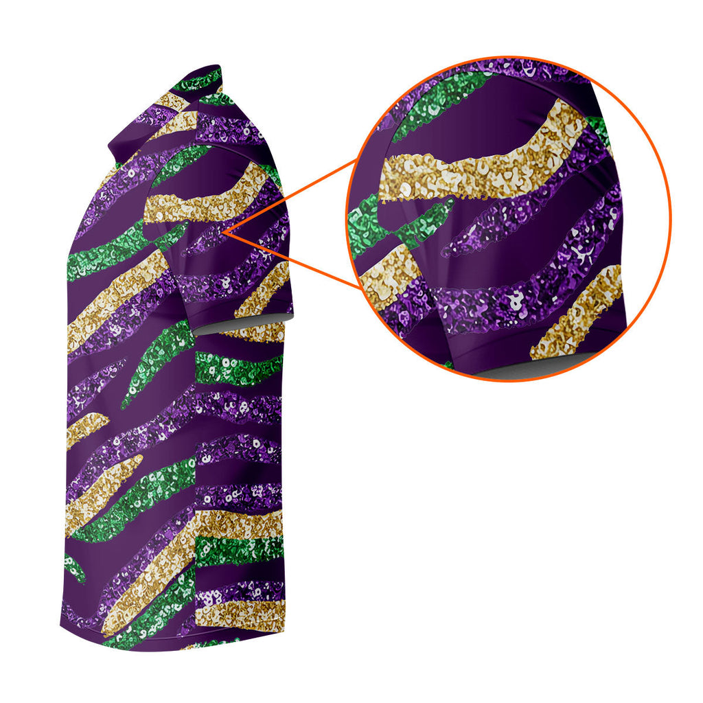 Purple Green Gold Sequin Pattern Purple Golf Shirt, Mardi Gras Golf Shirt, Polo Shirts For Men