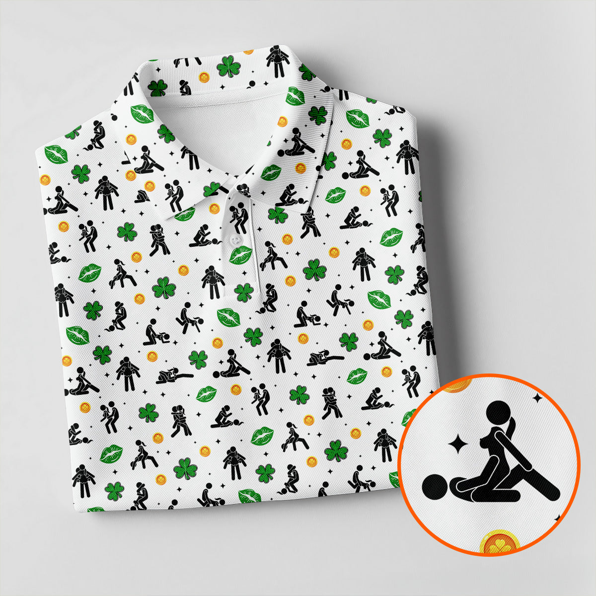 Funny Stick Figure Naughty Position Shamrock St Patrick's Day Golf Shirt, Performance Golf Shirt, Polo Shirts For Men