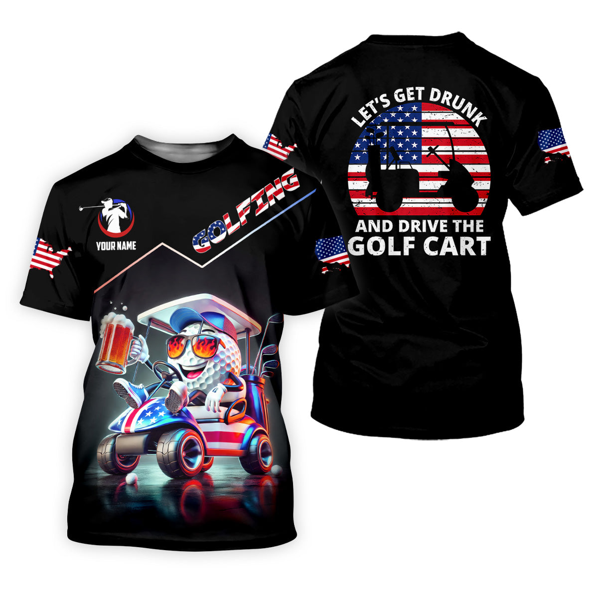 Let's Get Drunk And Drive The Golf Cart Custom Men's Golf Polo Shirt, Funny Golf Shirt, Dad Golf Gift