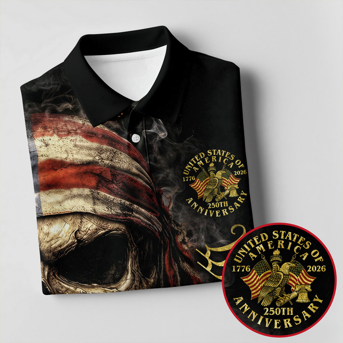 USA 250th Anniversary We The People Patriotic Skull Golf Shirt, 4th Of July Golf Shirts For Men