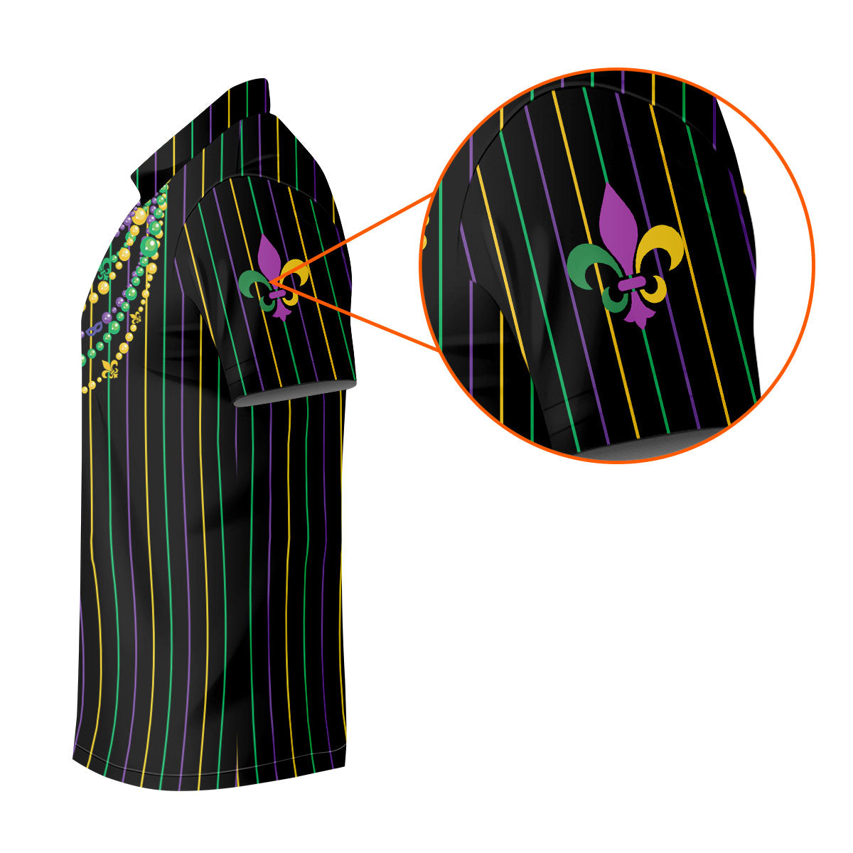 Mardi Gras Beads Necklaces Print Black Golf Shirt, Golf Tops For Men, Polo Shirts For Men, Golf Shirts For Men