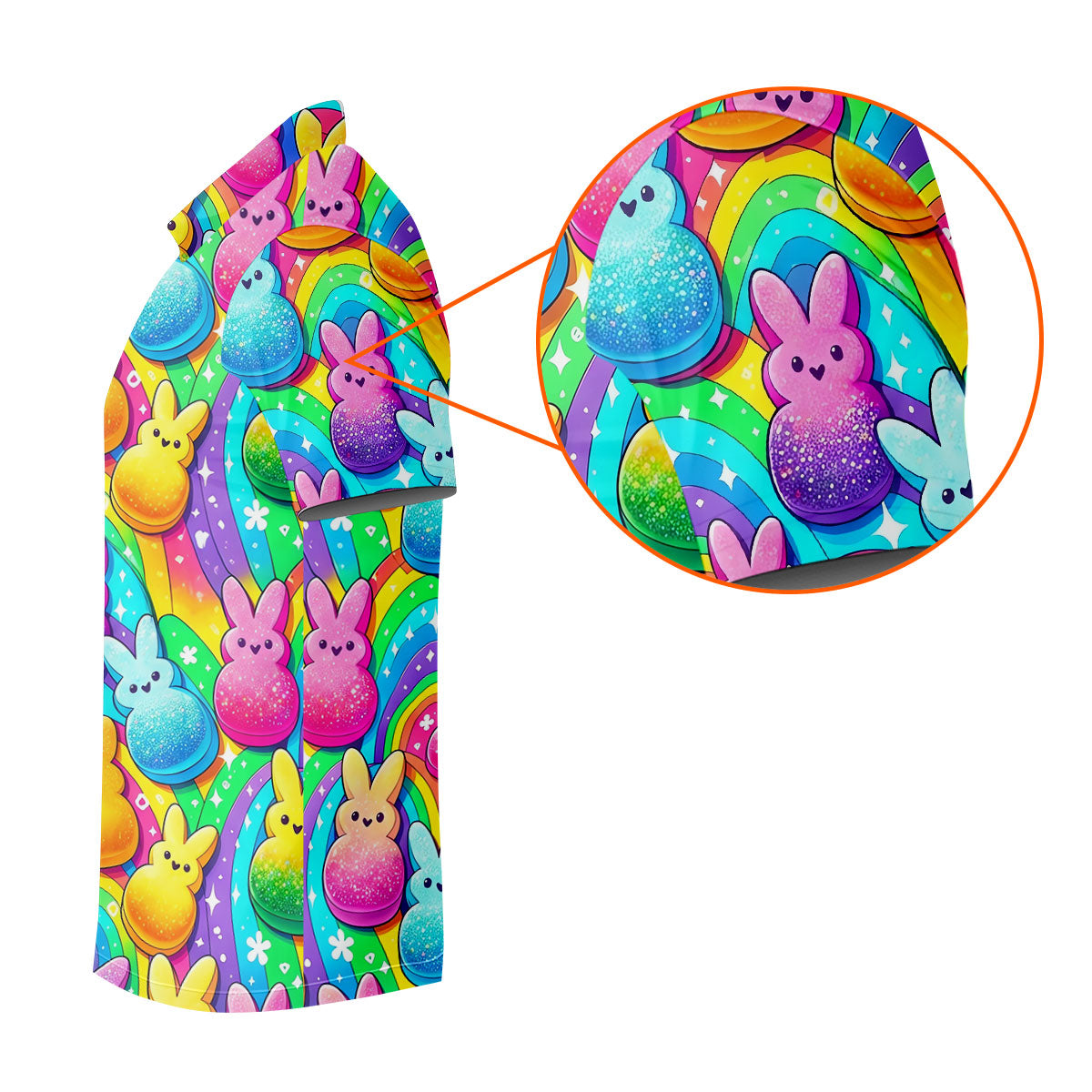Colorful Easter Peeps Rainbow Pattern Golf Shirts For Men, Cute Golf Outfit, Polo Shirts For Men