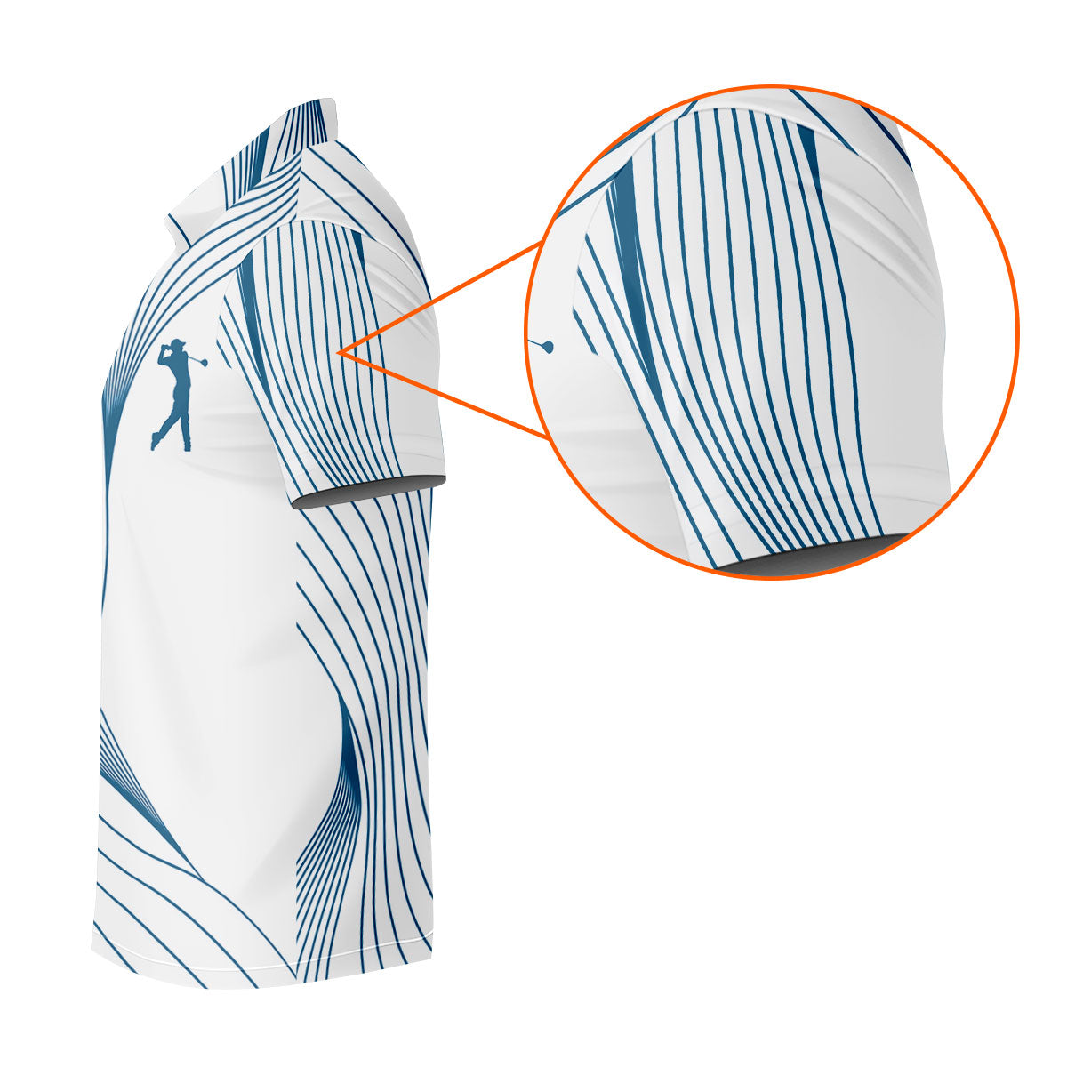 Geometric Line Wavy Line Blue And White Golf Shirts For Men, Men's Golf Shirt, Polo ShirtFor Men