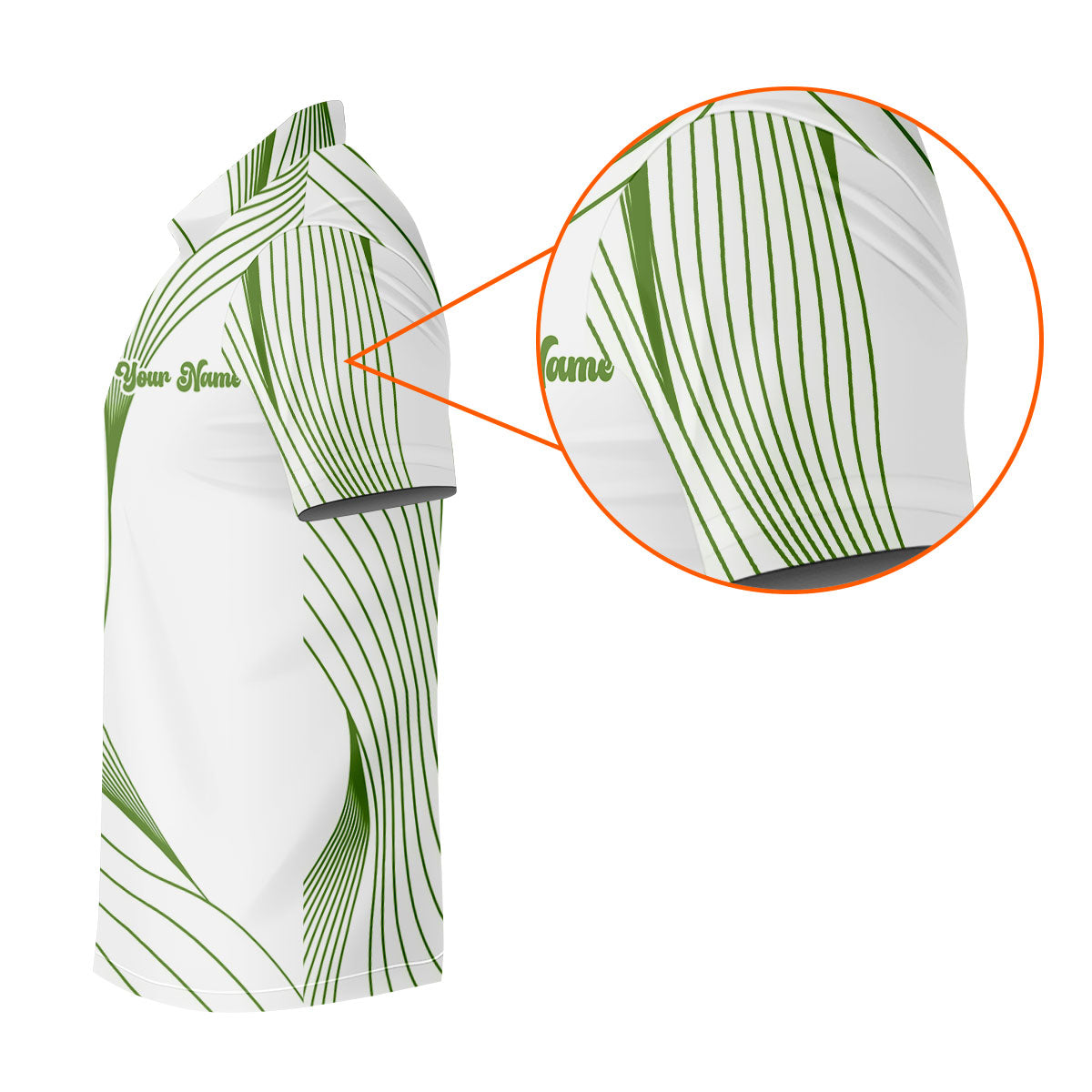 Geometric Line Wavy Line Green And White Custom Name Golf Shirts For Men, Men's Golf Shirt, Polo Shirts For Men
