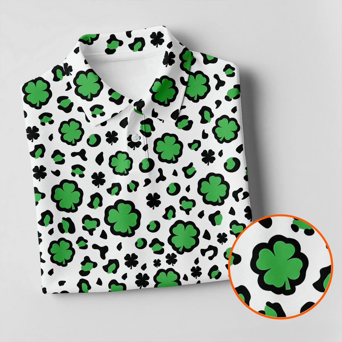 Lucky Four Leaf Clover Leopard Pattern St Patrick's Day Golf Shirt, Polo ShirtFor Men, Golf Shirts For Men