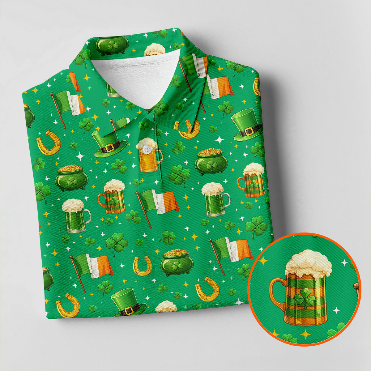 St Patrick's Day Pot Of Gold Leprechaun Hats Irish Flag Golf Tops For Men, Golf Gift For Men, Golf Shirts For Men