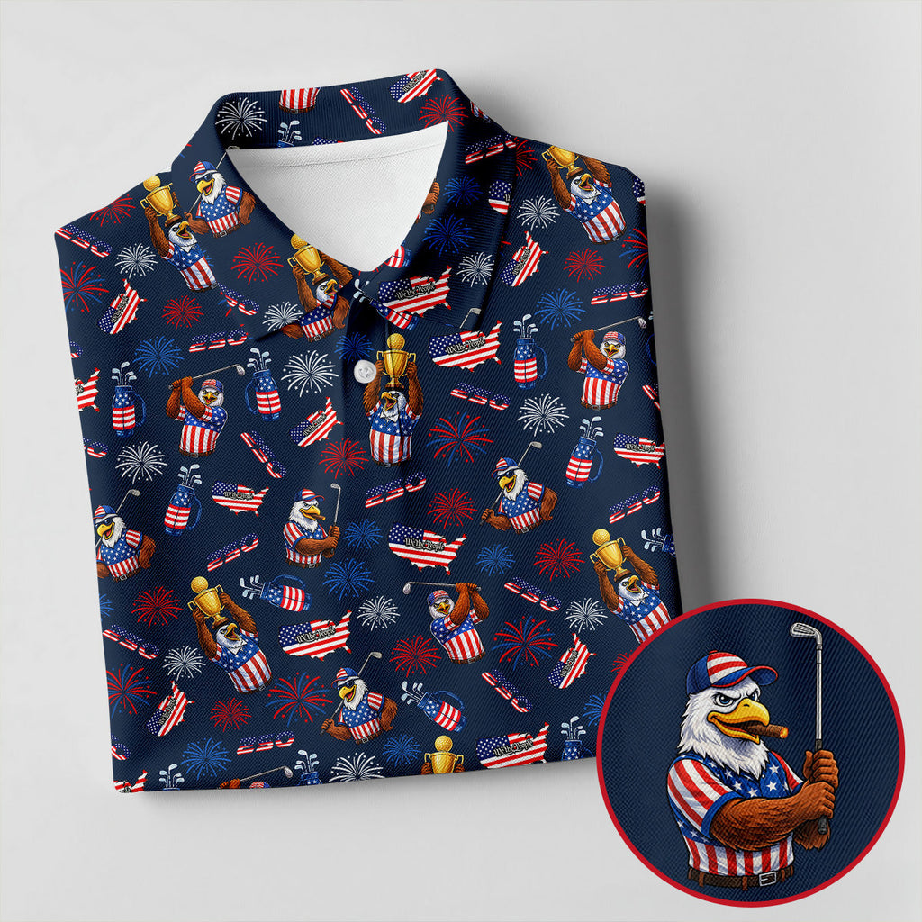 Patriotic Bald Eagle 250 Celebration Golf Tops For Men, 4th Of July Golf Shirts For Men, Men's Golf Polo