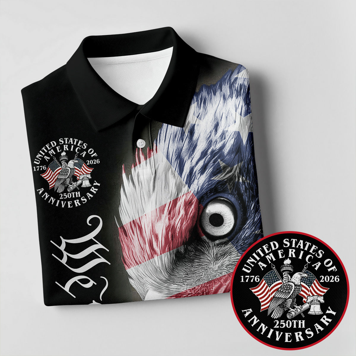 We The People Patriotic Bald Eagle 250 Years American Flag Golf Shirt, 250 Years 4th Of July Golf Shirts For Men