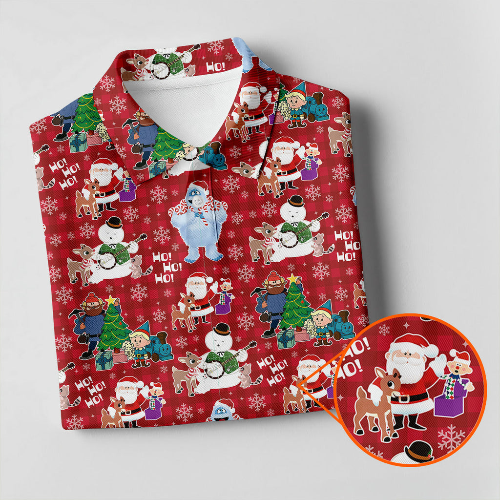 Ho Ho Ho Santa Snowman Men's Golf Polo Shirt Christmas Golf Shirt, Polo ShirtFor Men