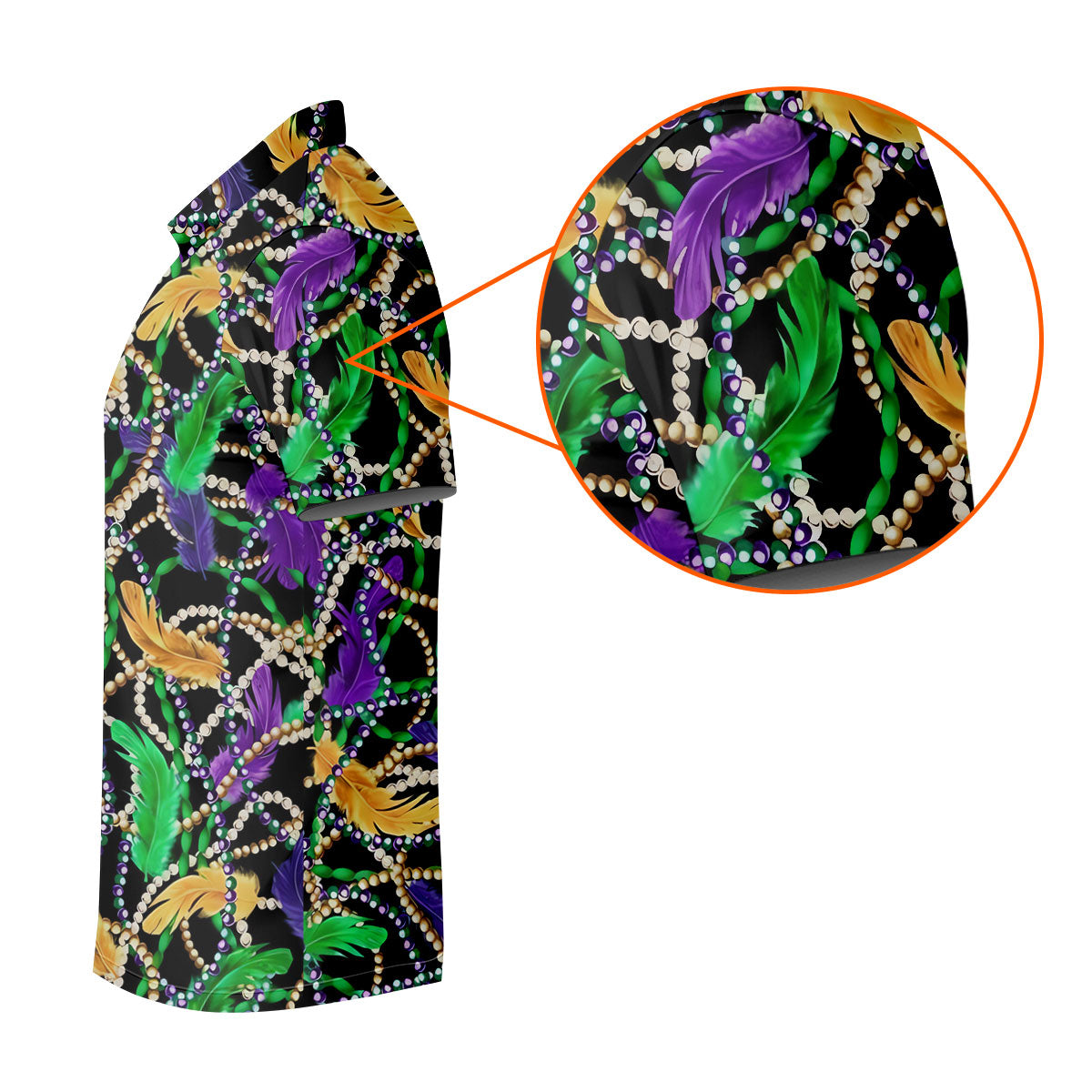 Purple Green Gold Feather Beads Mardi Gras Golf Shirt, Polo Shirts For Men, Golf Shirts For Men