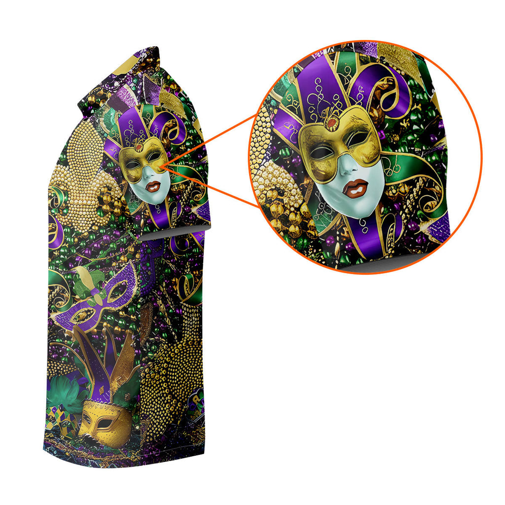Jester Mask Purple Green Gold Fleur De Lis Beads Mardi Gras Golf Shirt, Golf Shirts For Men, Polo Shirts For Men