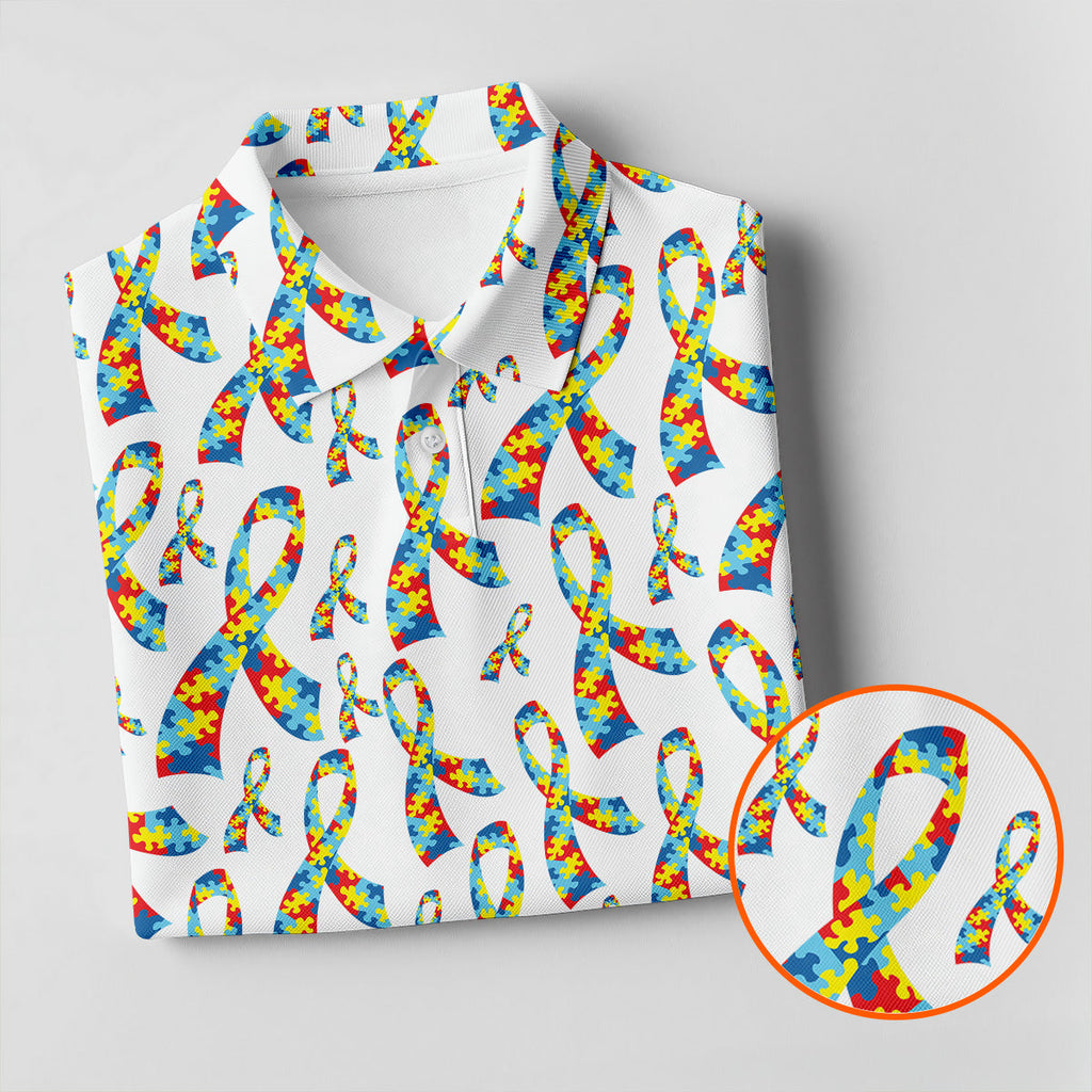 Autism Awareness Ribbon Golf Tops For Men, Autism Ribbon Polo Shirts For Men, Golf Shirts For Men