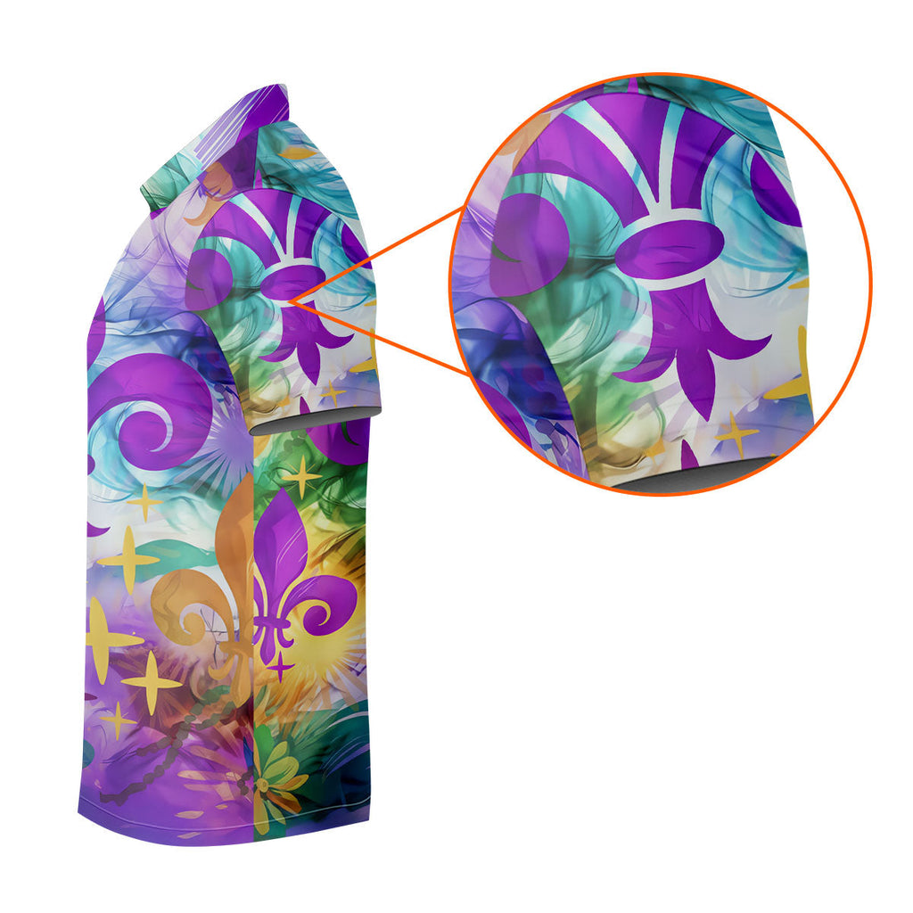 Mardi Gras Festival Fleur De Lis Symbol Purple Green Gold Polo Shirts For Men, Golf Shirts For Men