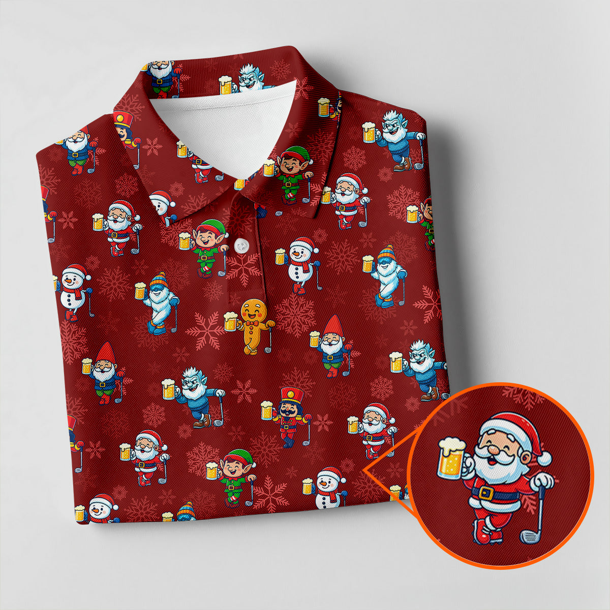 Christmas Characters Golf And Beer Red Men's Funny Golf Shirts, Christmas Golf Shirt, Polo ShirtFor Men
